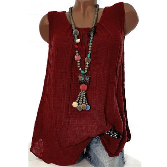 Womens Cotton Linen Sleeveless Baggy Shirts Vest Tops Blouse New Solid Color Casual Cotton Linen Vintage Women Clothes camisas