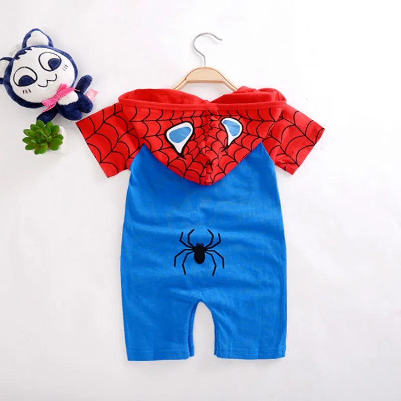 Summer Spring Newborn Baby Boys Rompers Cartoon Spider Man Print Infant Girls Jumpsuits Cotton Hoodies Kid Outfits Bebe Clothes