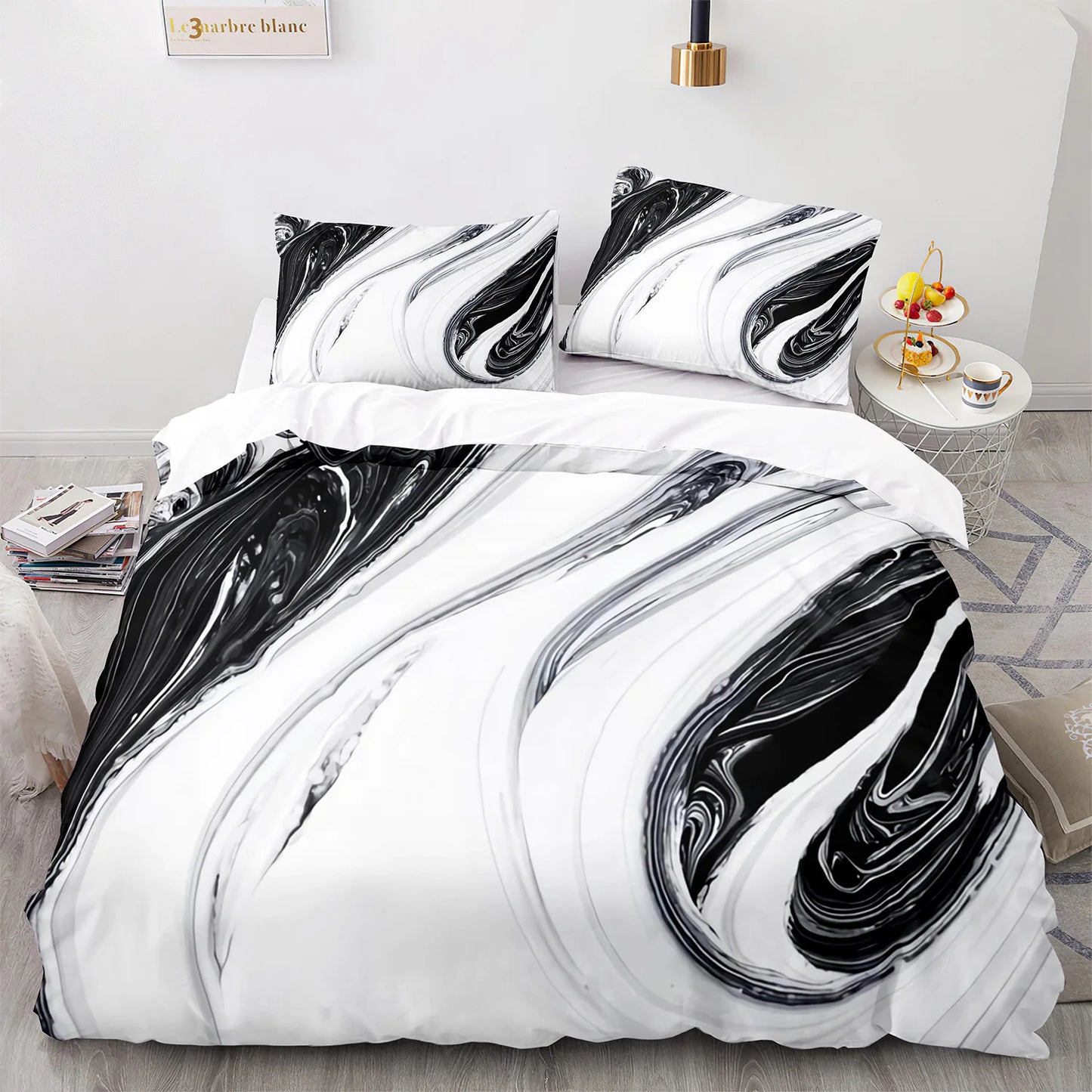 White Marble Twin Duvet Cover Set Marble Printed Bedding Set Black Grey White Abstract Queen King Soft Polyester Comforter Cover