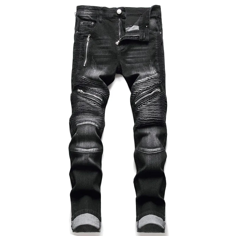 Men'S Jeans Pants Splicing Jean Denim Trousers Biker High Quality Male Straight Casual Designer Many Multi-Pocket Comfortable