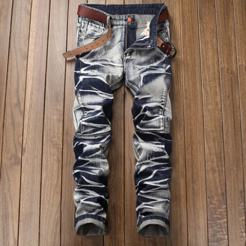 Men's Distressed Washed Jeans Beauty Size Casual Everyday Street Style Mid-Rise Adult Autumn Winter Clothing New Vogue