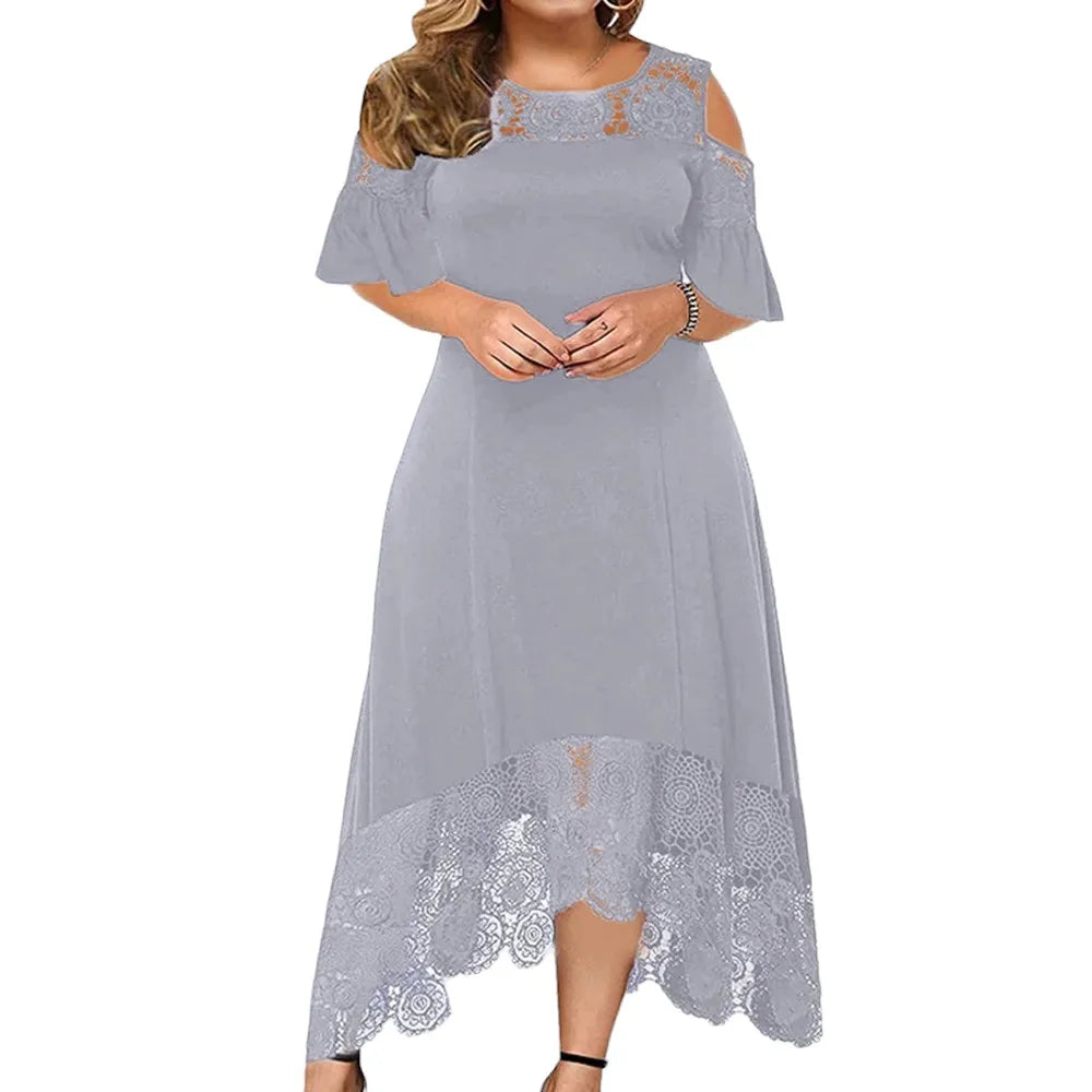 Women Summer Short Sleeve Wedding Guest Plus Size Dresses Casual Big Swing Dress Female Solid Color Elegant Maxi Dress