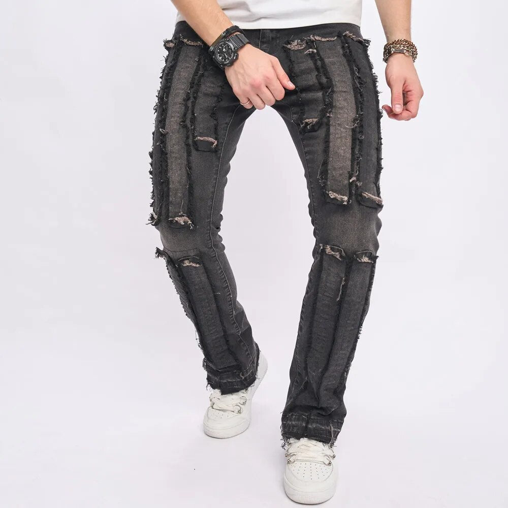 New Men High street Stylish Hip hop Ripped Skinny Pencil Jeans Pants Male Stretch Holes Slim Casual Denim Trousers