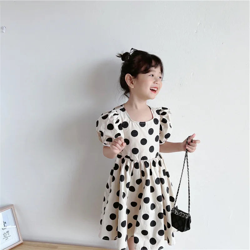 Summer Girls Dresses European And American Style Polka Dot Tie Waist Princess Dress 2022 Baby Kids New Children'S Clothing