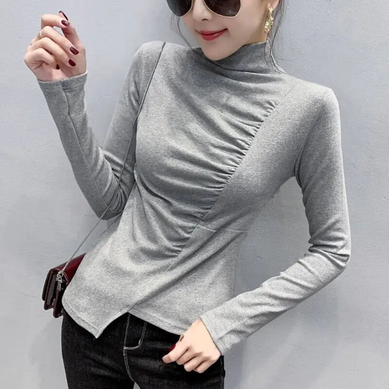 Women's T Shirts Sexy Female Tops Plain Tees Slim Turtleneck Black Clothes Designer 2023 New Arrivals Funny Xxl Original Tshirts