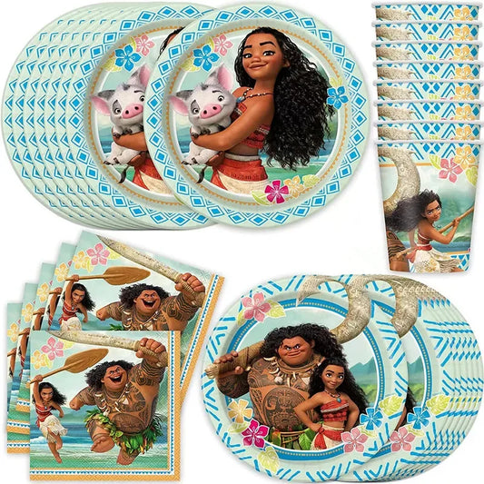 Moana Theme Children Birthday Party Disposable Tableware Cup Plate Flag Kids Girls Wedding Party Decoration Supplies