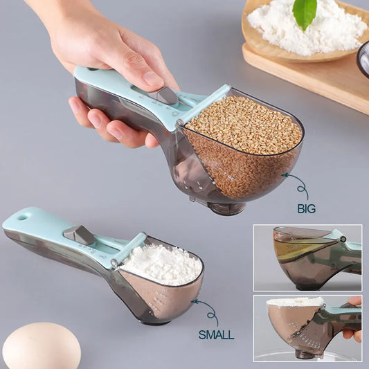 New Adjustable Measuring Spoons with Scale Plastic Measuring Scoops Cups for Baking Cooking Accessories Kitchen Measuring Tools