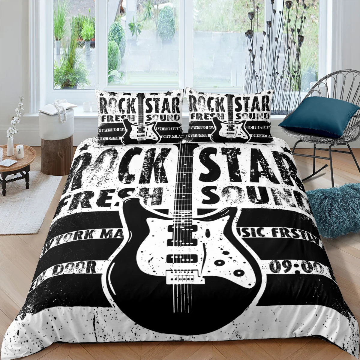 Rock Music King Queen Duvet Cover Electric Guitar Punk Style Bedding Set Youth Fashion Hip Hop 2/3pcs Polyester Comforter Cover