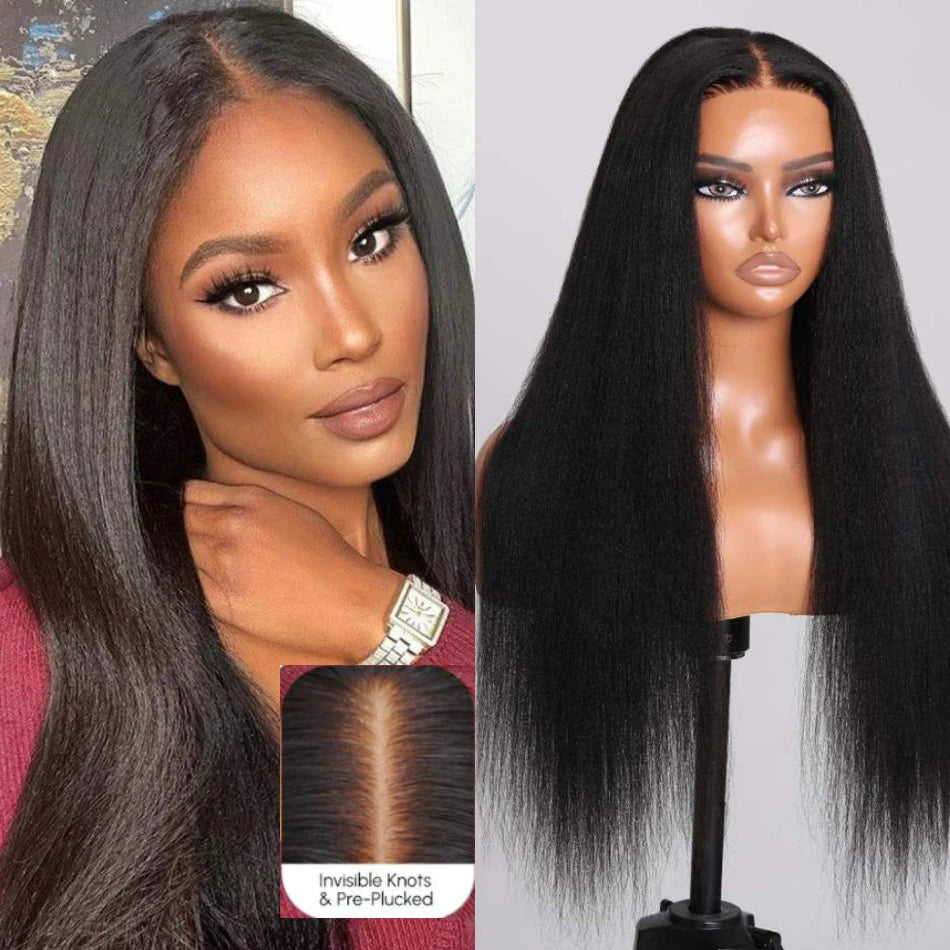 Unice Hair Bye Bye Knots Wig 7x5 Invisible Knots Pre-Cut Lace 4C Kinky Yaki Edges Straight Put On And Go Glueless Wig Human Hair