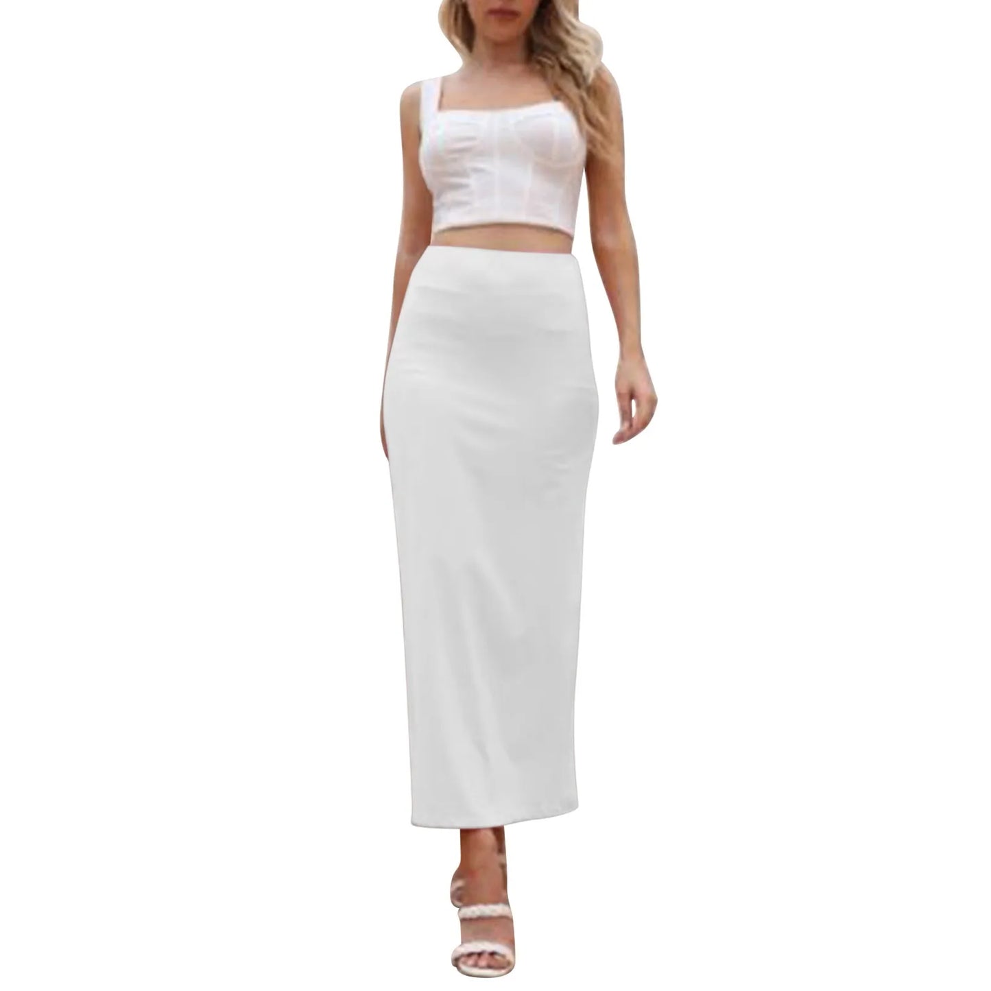 Party Straight Pencil Skirt For Women Solid Color High Waisted Bodycon Sexy Long Skirt Cocktail Wrapped Hip Basic Elegant Skirt