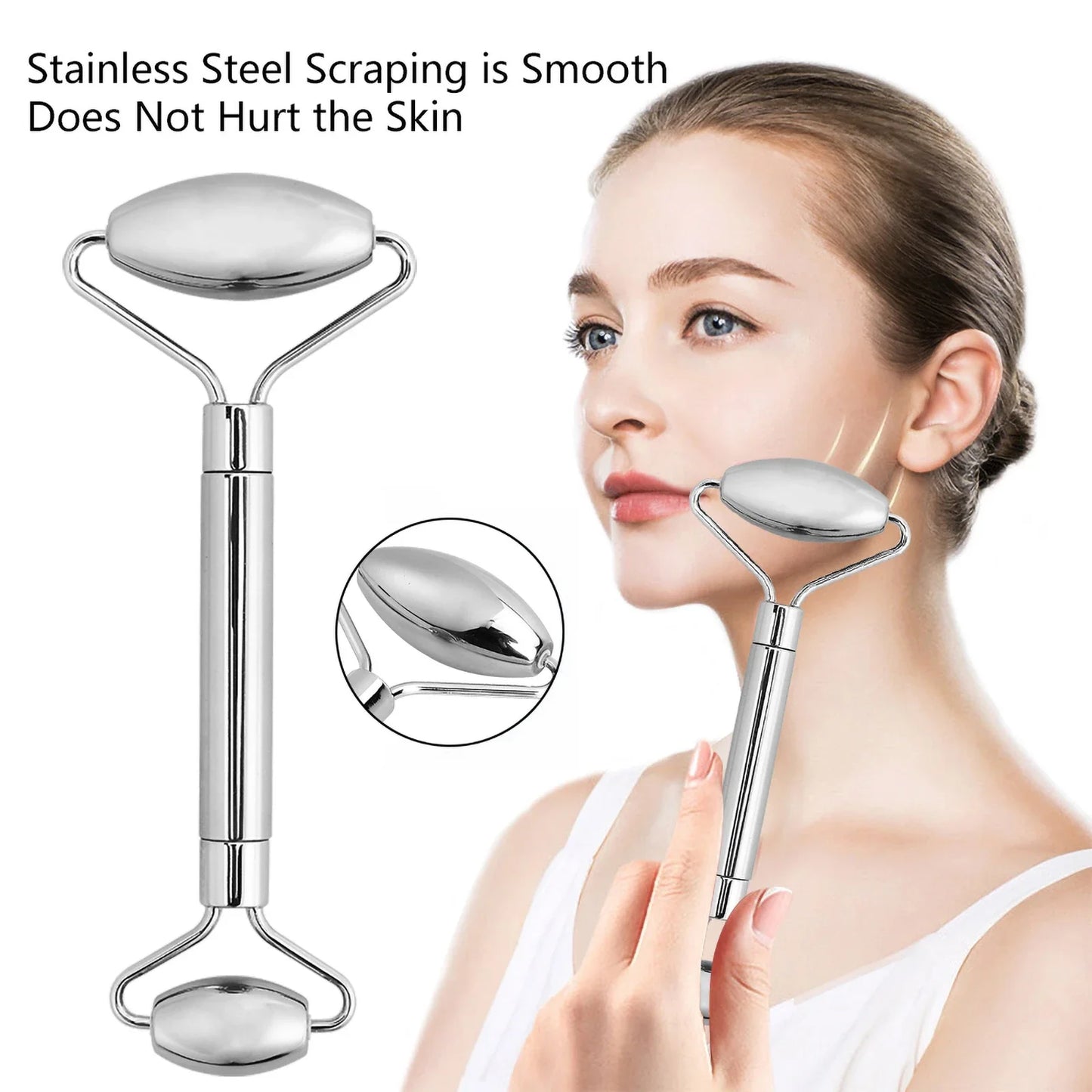 Stainless Steel Facial Roller Gua Sha Tool Set Cooling Face Care Massage Health Anti Wrinkle Cellulite Massager Beauty Skin Care