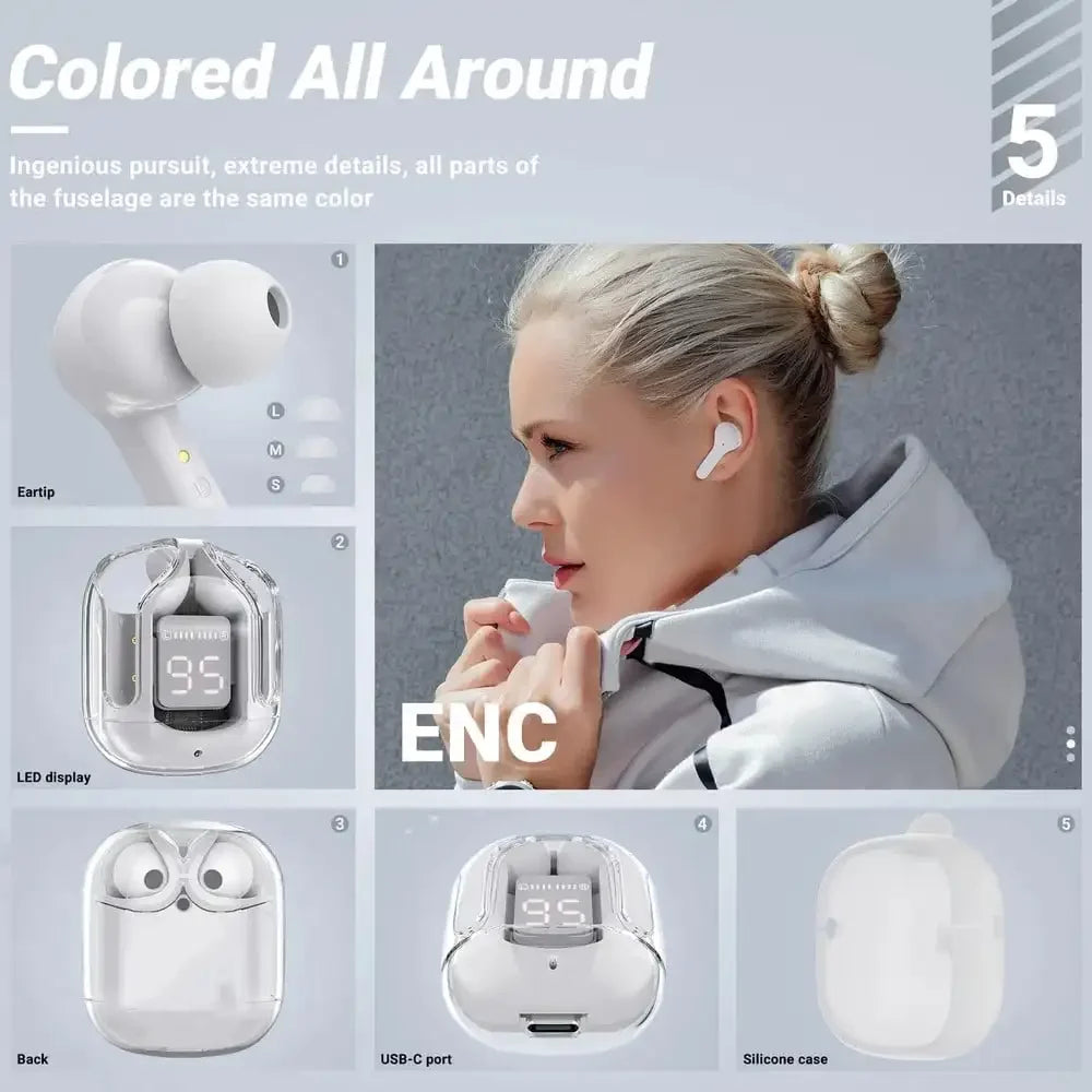 Wireless Bluetooth Earphone BT30 Transparent Headphones with Digital Display Noise Canceling Headset Gaming Earbuds bt30