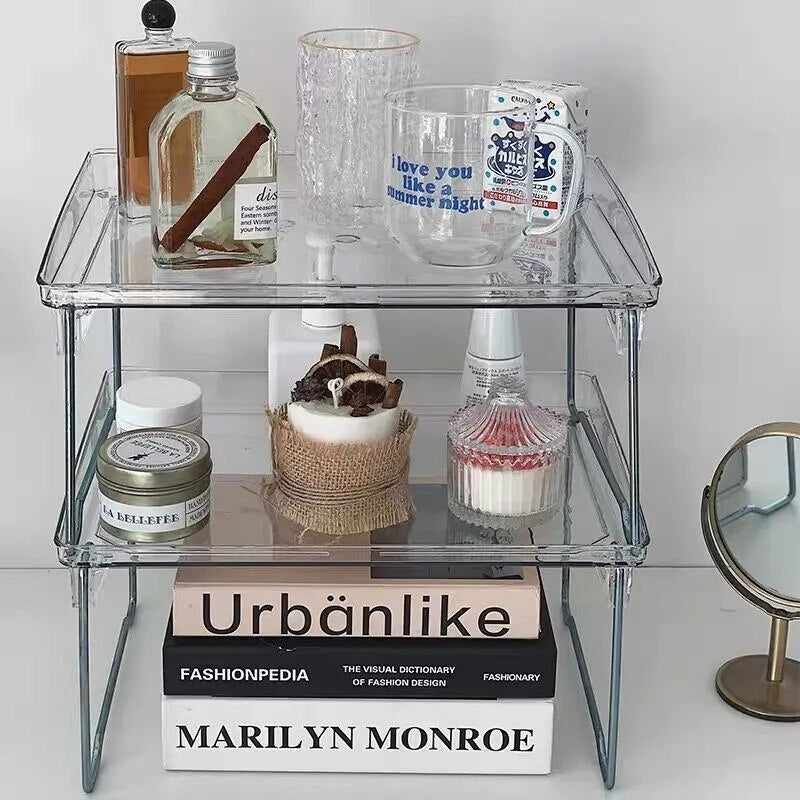 MINKYS INS Foldable Transparent Desktop Storage Rack Office Cosmetics Makeup Storage Box Stationery Storage Rack Desk Organizer