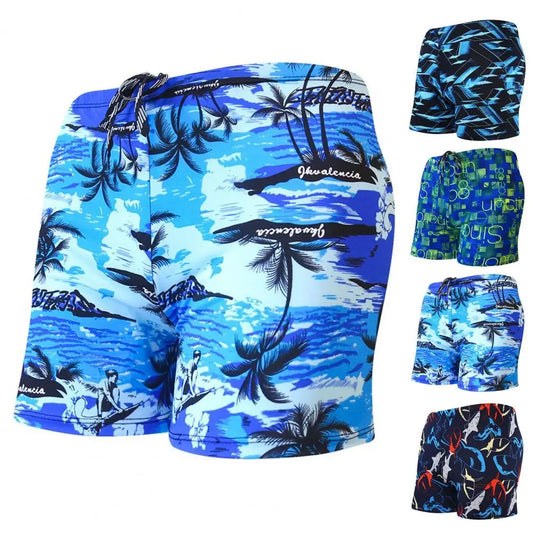 Terrific Swimming Trunks Quick Dry Men Trunks Eye-catching Stretchy Cute Pattern Summer Trunks