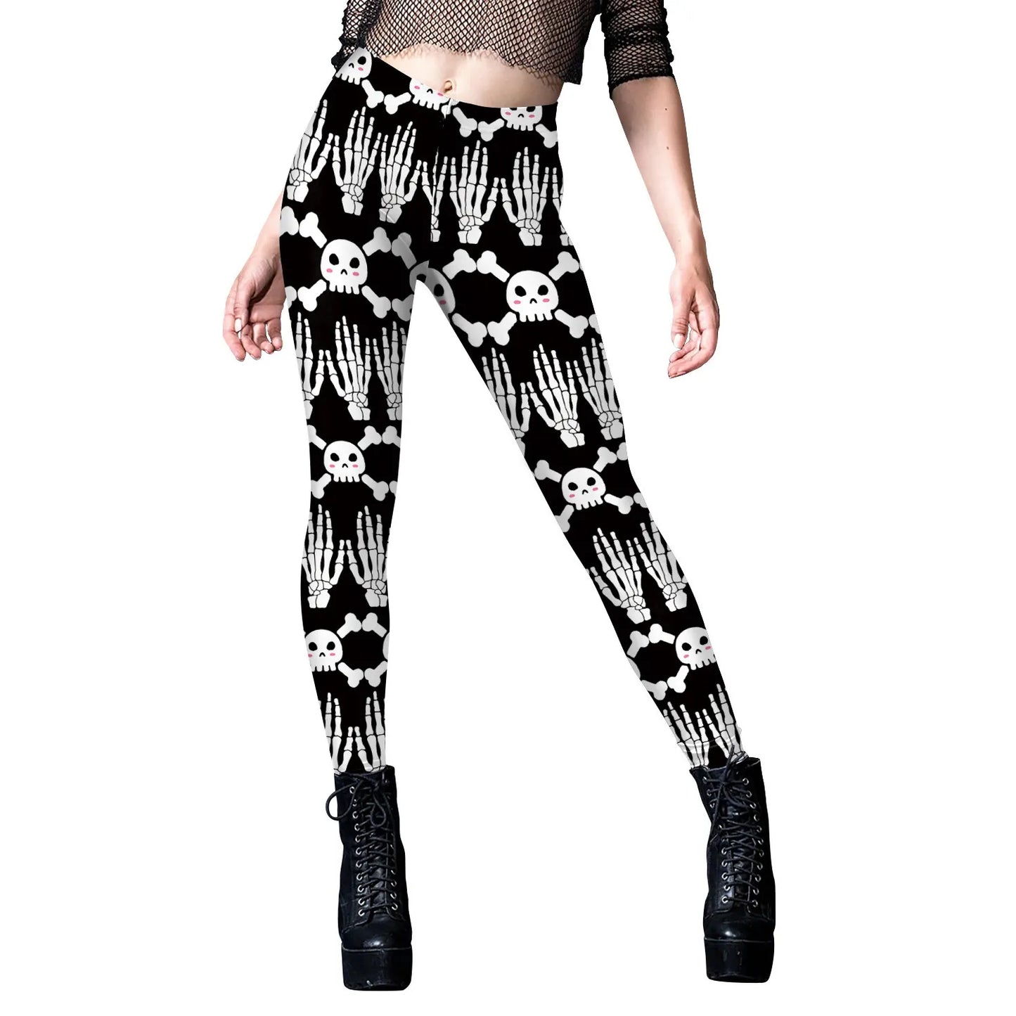 Plus Size Halloween Women's Tight Leggings Skull Head Print Trousers Little Foot Yoga Pants Autumn Winter Slack All Saints' Day