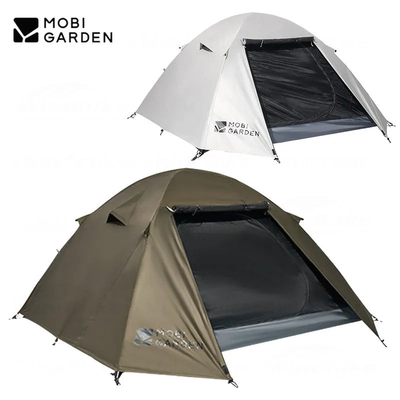 MOBI GARDEN Camping Tent Double Layers Thickened Fishing Tent Vinyl Fabric 2-3 People Outdoor Waterproof Tent Three Seasons