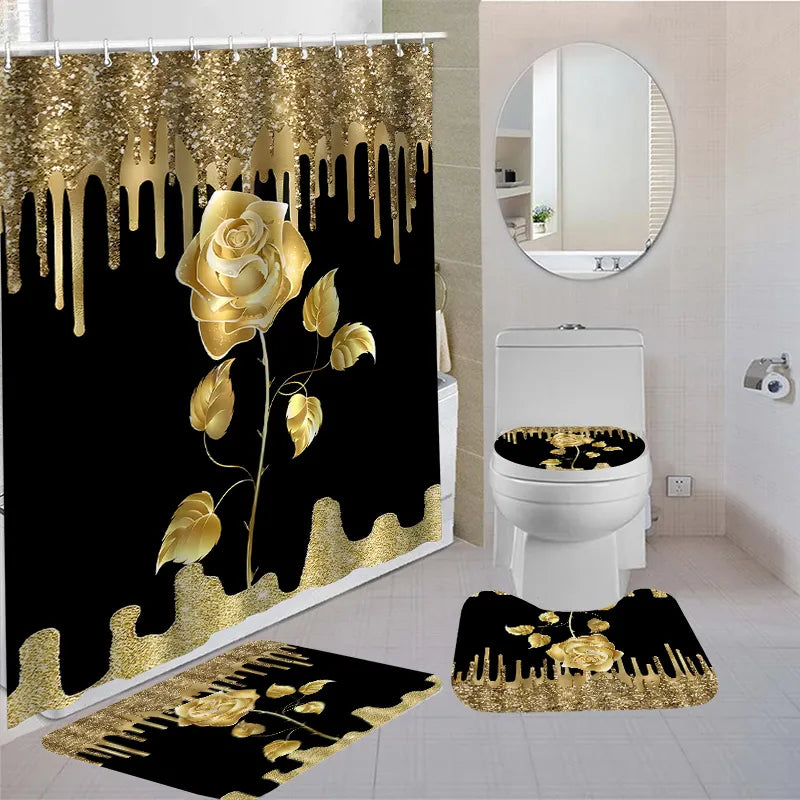 Waterproof Shower Curtain Set with 12 Hooks Toilet Covers Seat Bath Mats for Bathroom non-slip Rug carpet Curtain for Windows