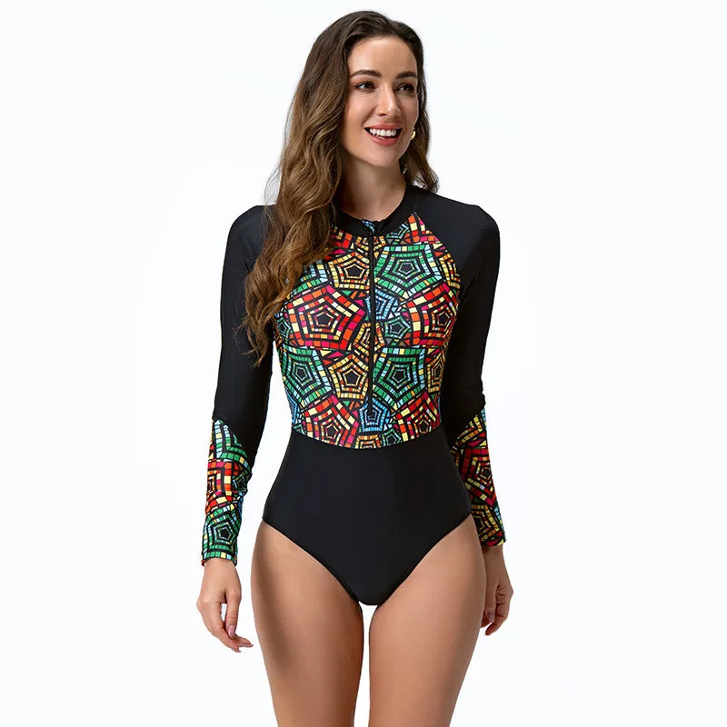 2024 Woman Swimsuit Long-Sleeve Quick Dry Surfing Suit Adult Diving Clothes One-Piece Bathing Suit Women‘s Swimwear