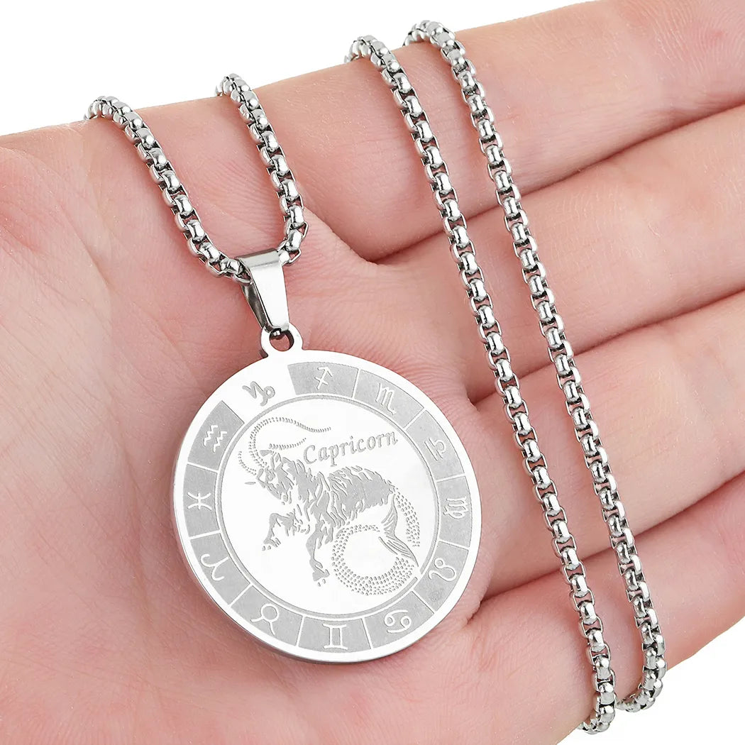 Zodiac Sign Capricorn Pendant Necklace For Women Men 12 Constellation Jewelry Choker Charm Chain Birthday Female Collar