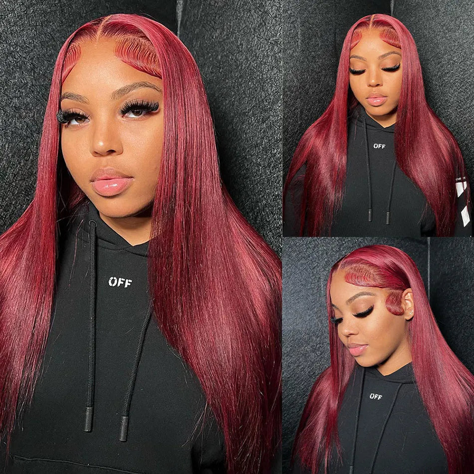 Peruvian Straight Hair Lace Front Wig Human Hair Wigs 99J Burgundy Pre-Plucked 13x4 Colored Lace Front Human Hair Wigs