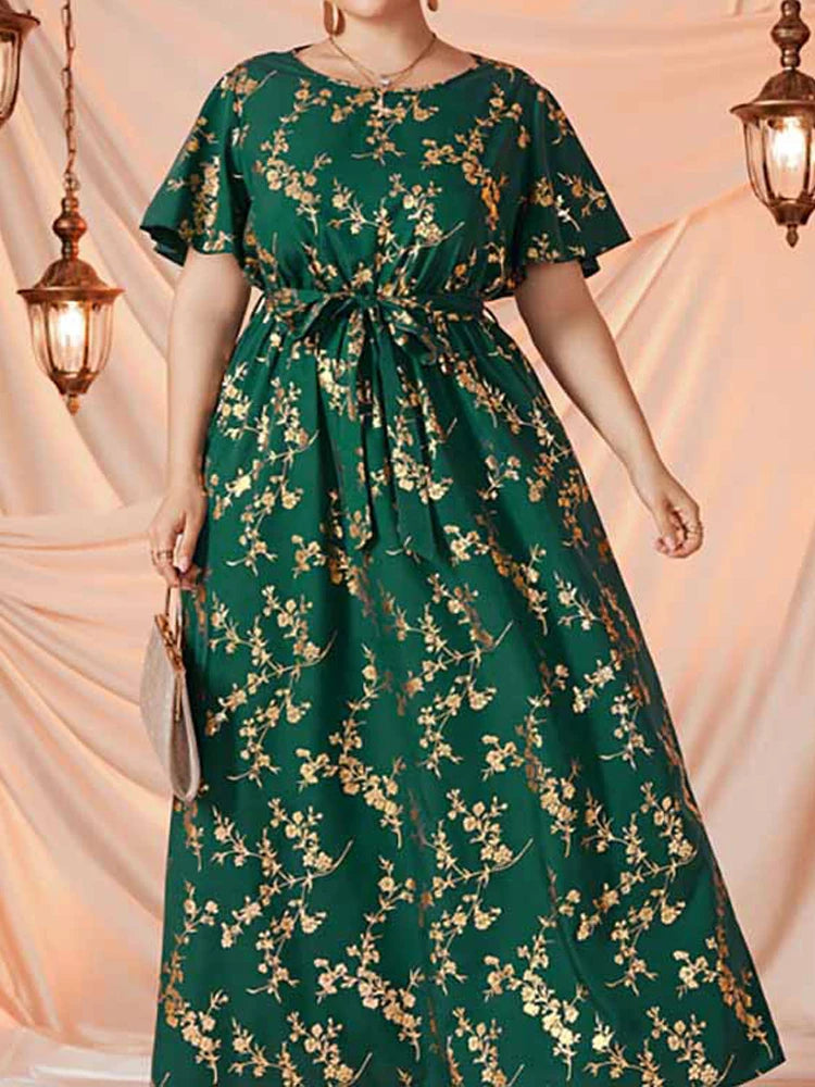 Plus Size Summer Dress Woman 2022 Female Short Sleeve Glitter Floral Print Luxury Party Dress Loose Oversized Maxi Long Dresses