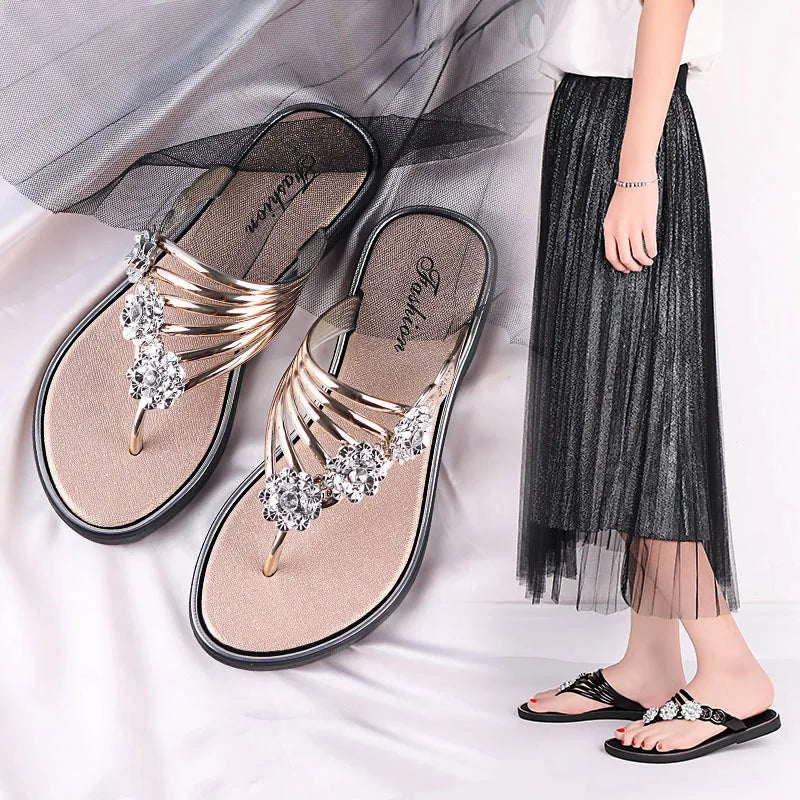 Women's Flat Flip Flops Fashion Casual Slippers Flower Lightweight Sandals Non-slip Party Beach Shoes Chanclas Verano Mujer