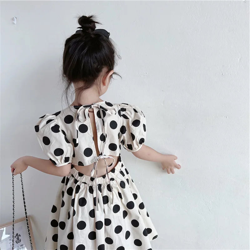 Summer Girls Dresses European And American Style Polka Dot Tie Waist Princess Dress 2022 Baby Kids New Children'S Clothing