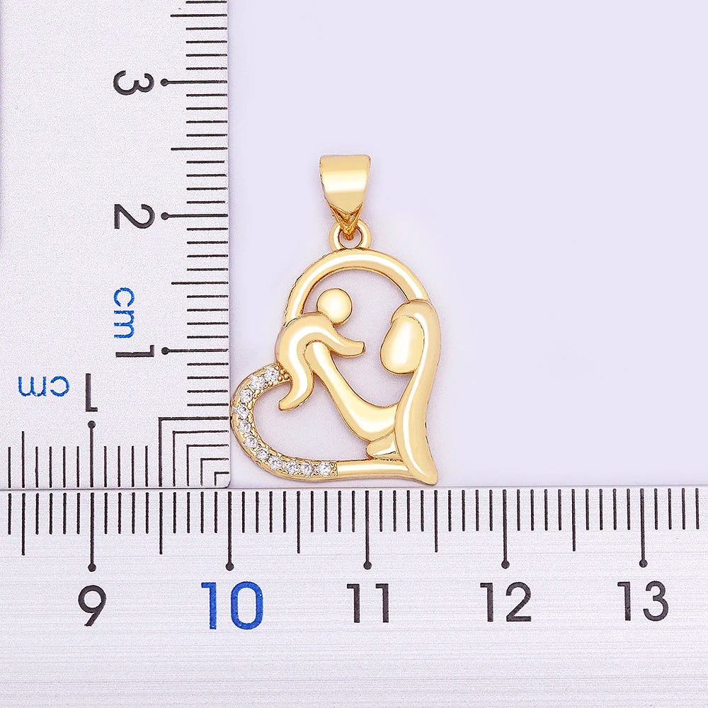 Nidin Family Baby Pregnant Mother's Day Gift Zircon Pendant Necklace Heart Shape Gold Color Love Mom Women Party Jewelry