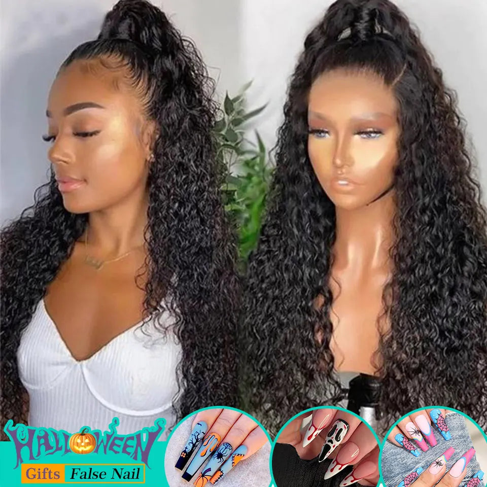 Ashimary 360 Full HD Lace Frontal Human Hair Wigs Deep Wave Curly 360 Transparent Lace Wigs Pre Plucked Hairline With Babyhair