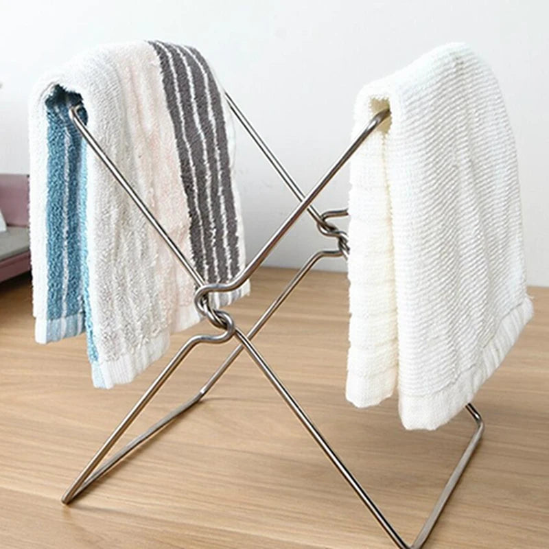 Plastic Bag Hanging Rack Stand Rack Stainless Steel Garbage Bag New Creative Kitchen Rag Folding Garbage Storage Clean Bags