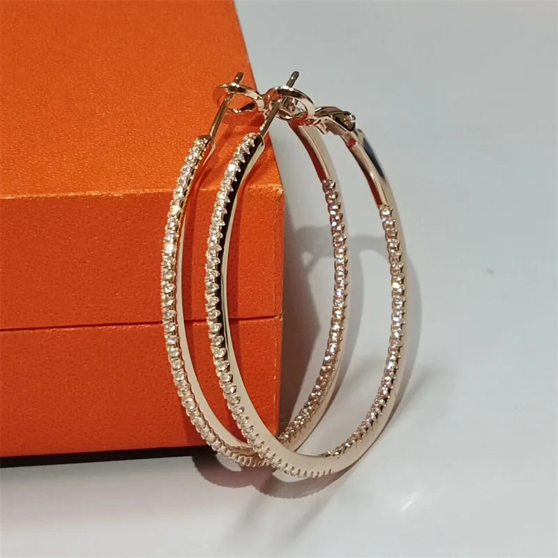 Senlissi -18 K Gold diamond Hoop Earrings For Women 925 Sterling Silver Original Fashion Earring Cерьги Kольца Rings Real gold