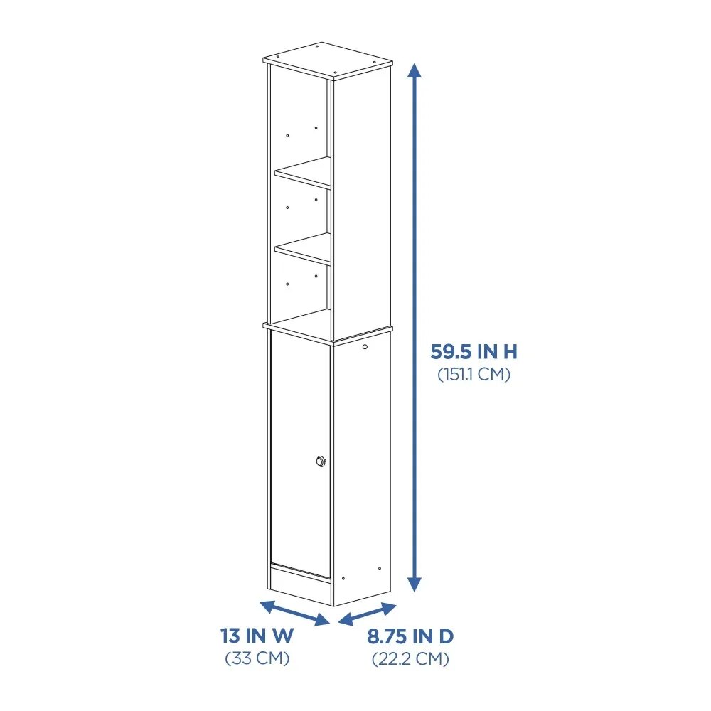 White Bathroom Storage Linen Tower with Mix of 6 Open and Concealed Shelves, Storage Cabinet, Toilet Lockers