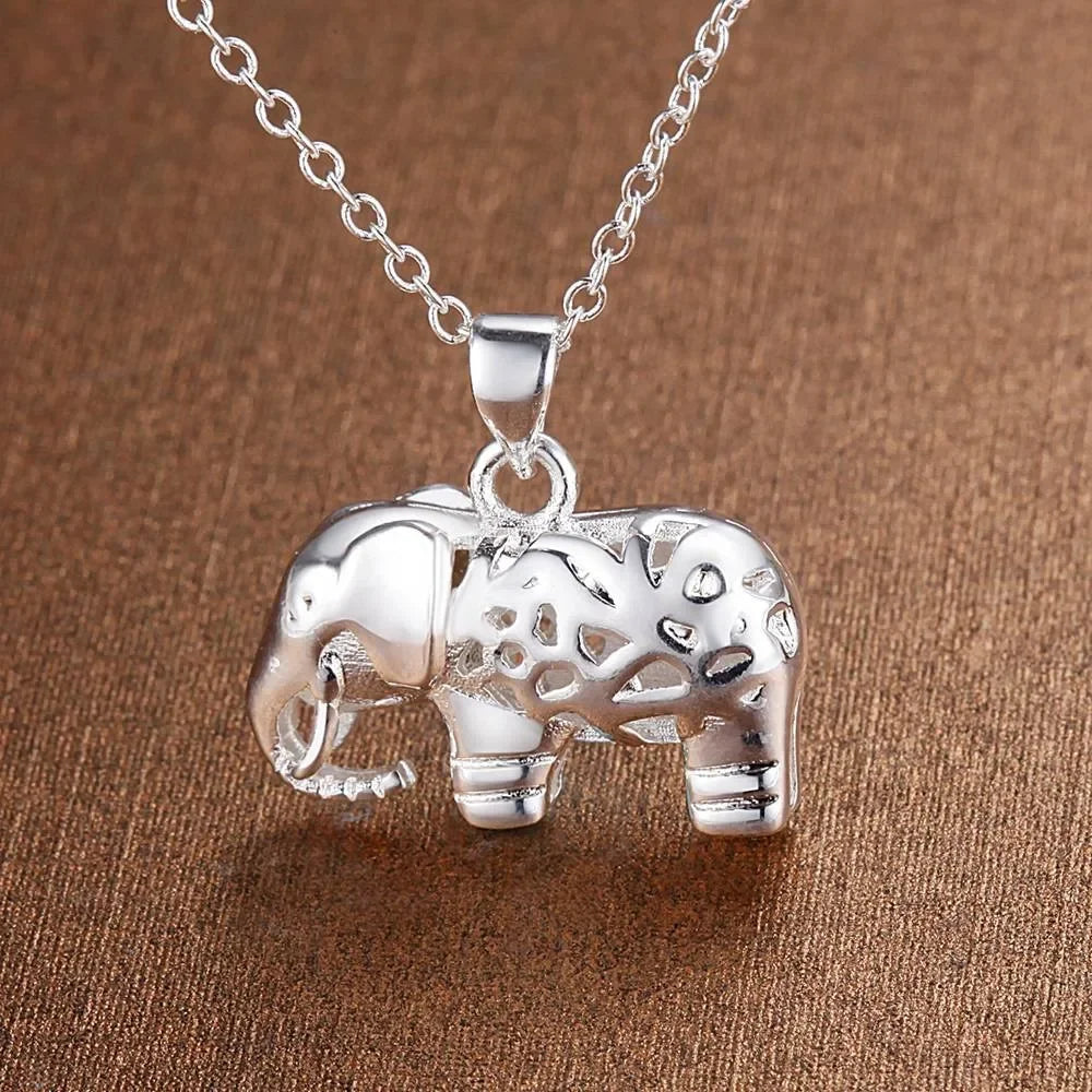 Street fashion 925 Sterling Silver Pretty elephant pendant Necklace For Women Wedding accessories party designer Jewelry gifts