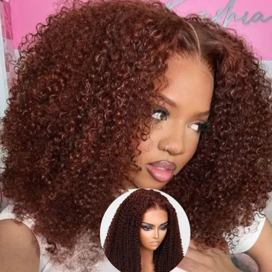 UNice Hair 6x4.5 Glueless Lace Closure Wig Auburn Reddish Brown Color Kinky Curly Wear Go Wig Human Hair for Black Women