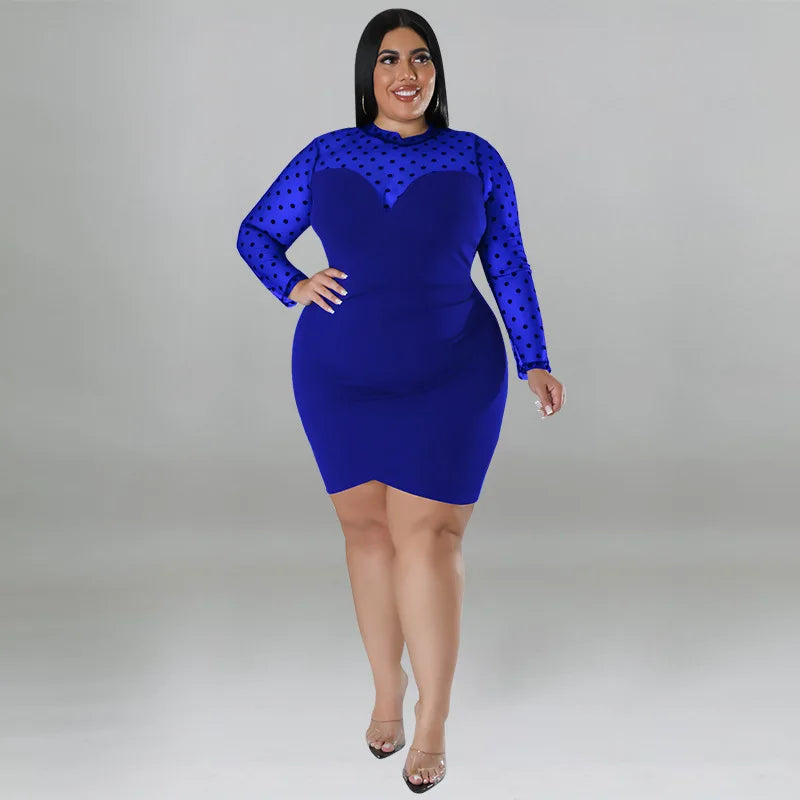 Plus Size Sexy Party Dress Female Dot Mesh See Through Cloth Evening Luxury Mini Outfit 2024 Spring Elegant Pretty Women Dress