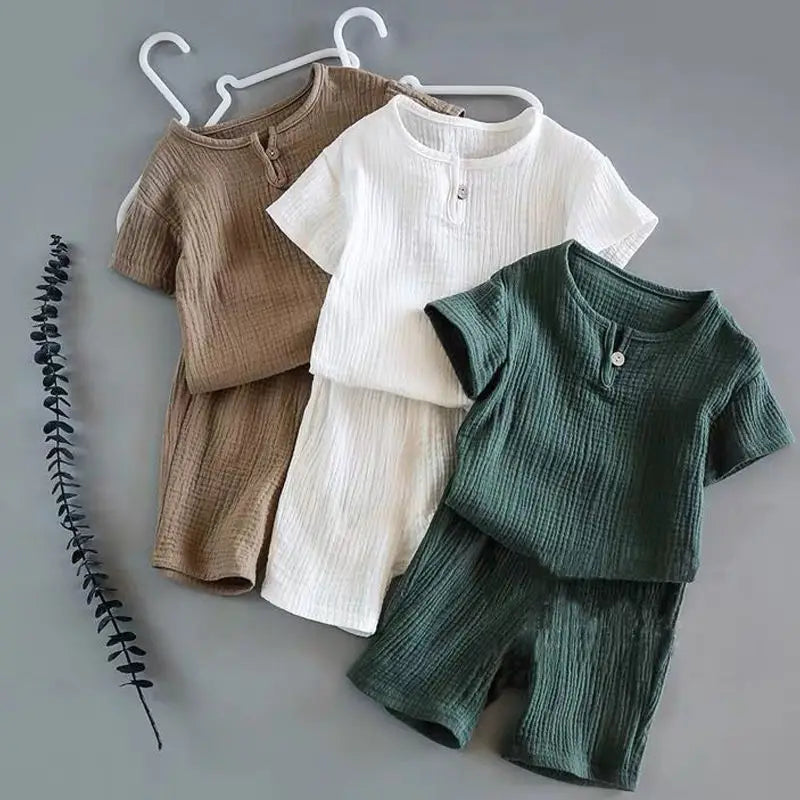 Summer Children Clothes Sets Linen Sports Clothes for Baby Girl Boy Clothing Sets T-shirts+Shorts 2 Piece Kids 1-6Years Clothing