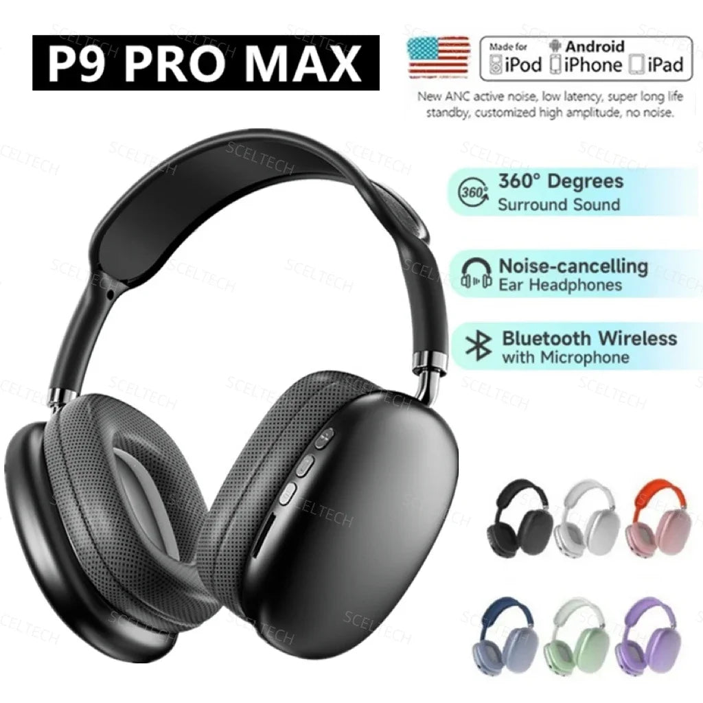 Original A9 Air Max Pro Wireless Bluetooth Headphones Noise Cancelling Mic Pods Over Ear Sports Gaming Headset For Apple