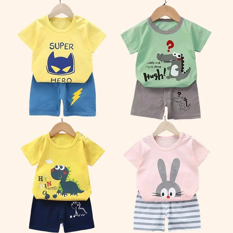 2PCS Children's Sets mother Kids Clothes Boys Girl T-shirt Shorts Summer Cotton Short sleeve Baby Children Clothing Toddler Suit