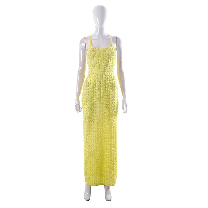 Summertime Fine Textured Cross Strap Maxi Dress 