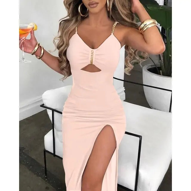 V-Neck High Slit Dress 