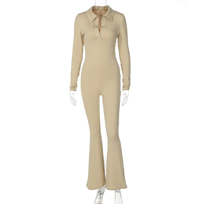 Long Sleeve V-Neck Skinny Jumpsuit 