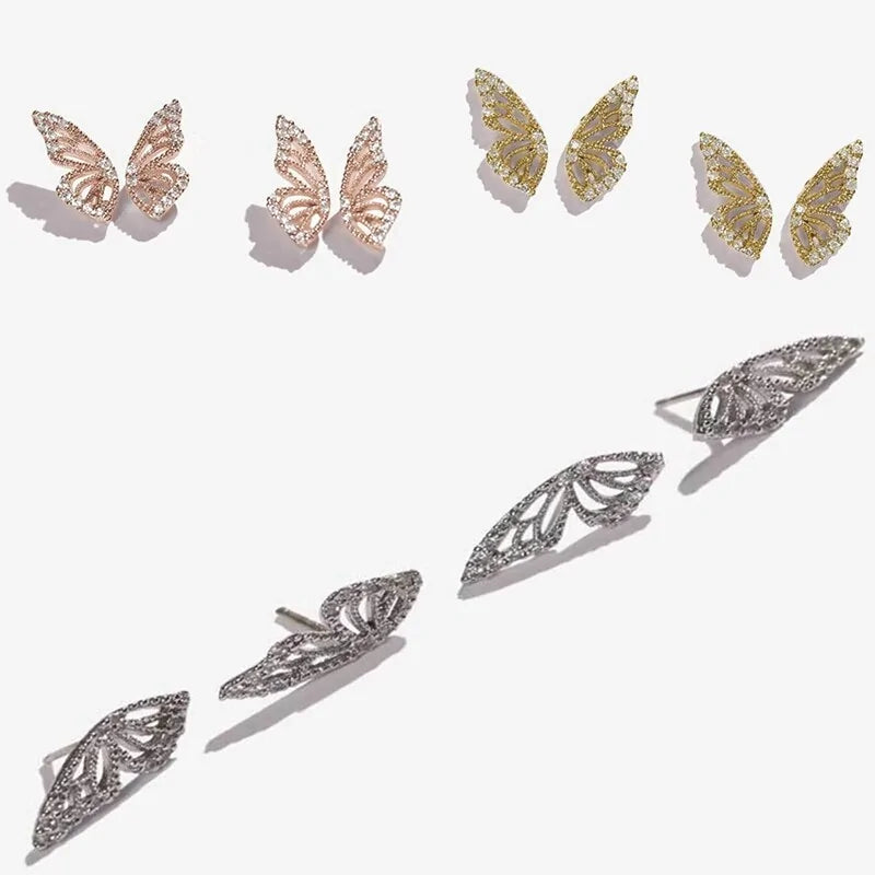 Rhinestone Butterfly Wing Stud Earrings^