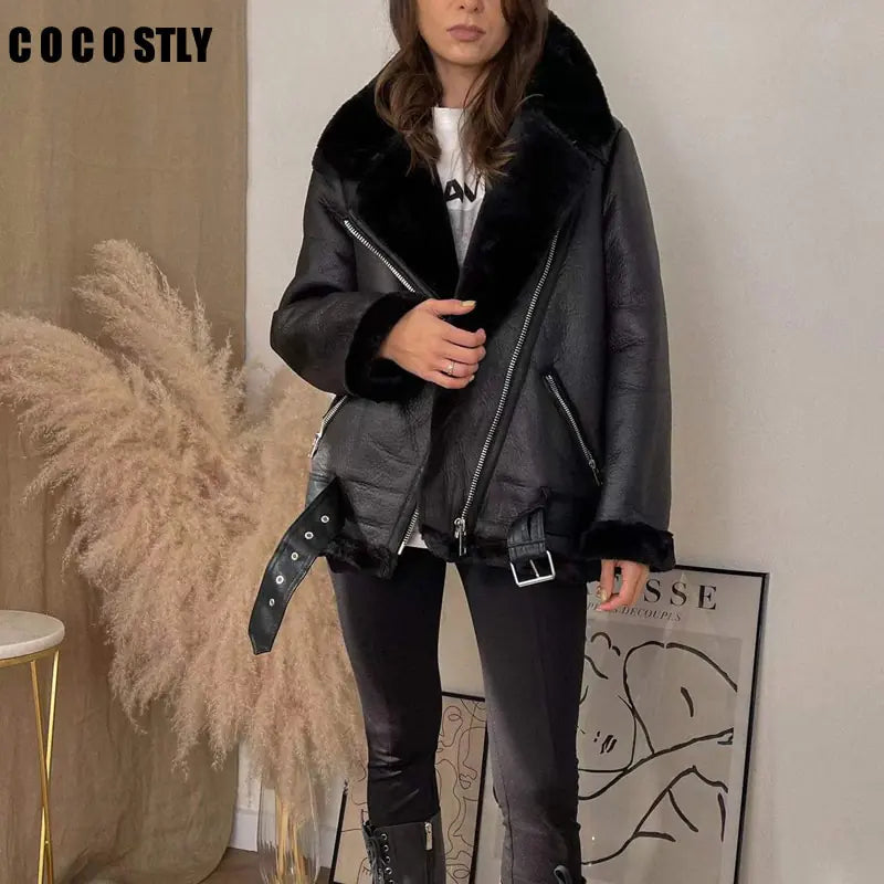 High Quality Woman's Faux Leather Fur Coat 