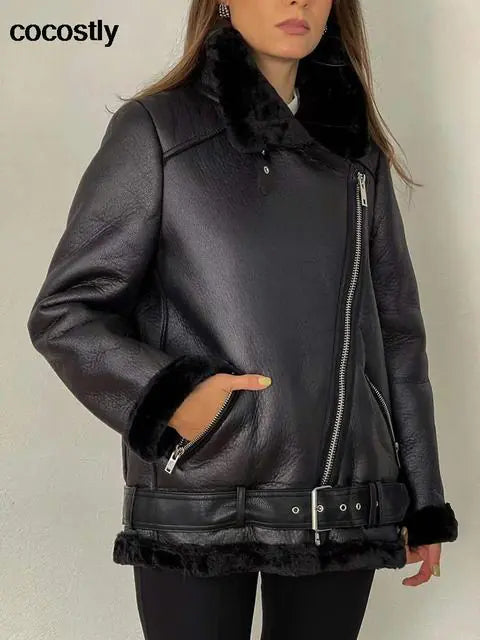 High Quality Woman's Faux Leather Fur Coat 