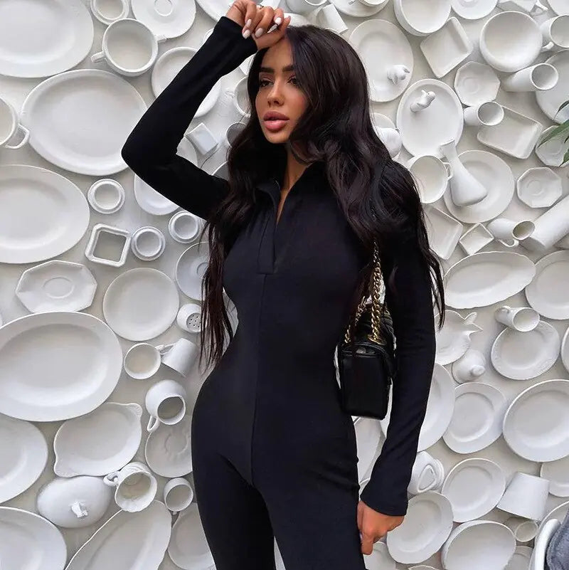 Long Sleeve V-Neck Skinny Jumpsuit 