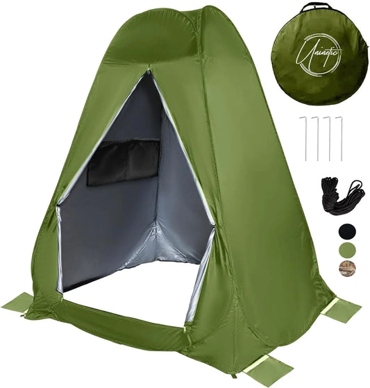 ^Pop Up Large Privacy Tent - 7ft Tall - Oversized Strong Camping Toilet Tent- Portable Camp Shower Pod w/Hooks Outdoor Bathroom Changing Private Room (Green 5 x 5 x 7)
