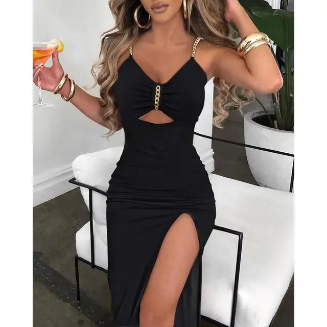 V-Neck High Slit Dress 