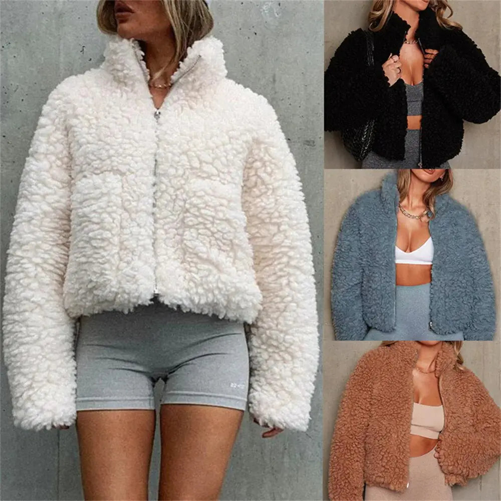 Winter Women's Lamb Wool Coat Jacket 