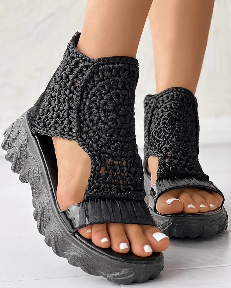 Braided Geometric Wedge Sandals 