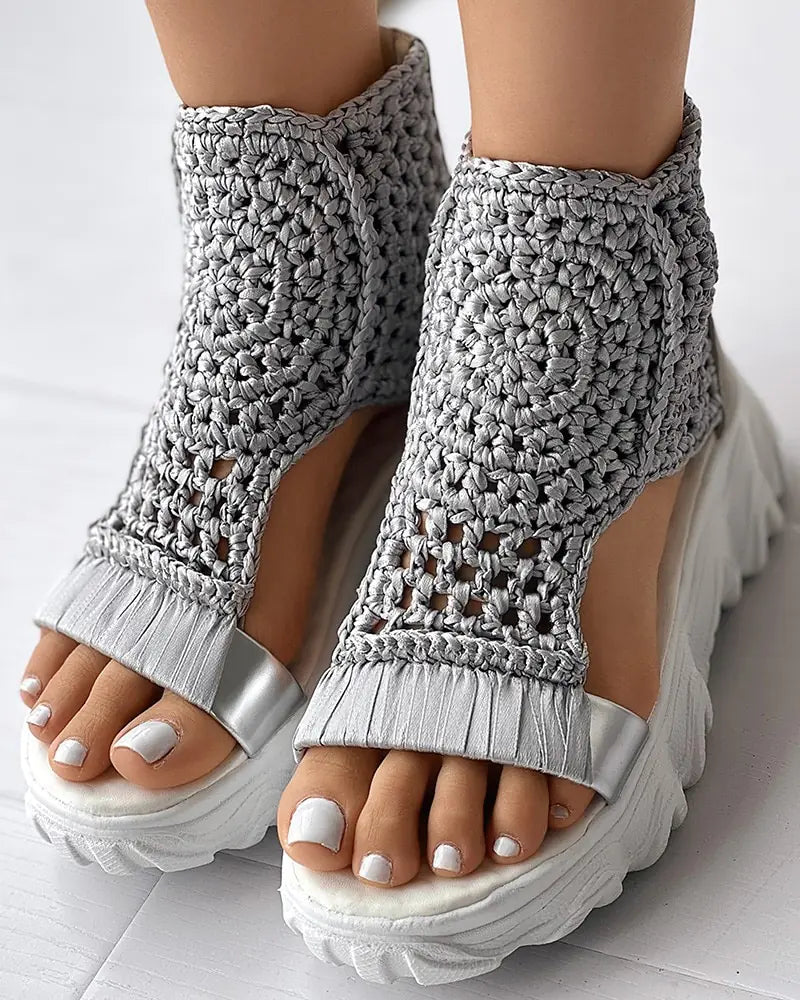 Braided Geometric Wedge Sandals 